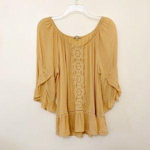 Mustard Bohemian Off Shoulder Peasant Top XL Ruffles